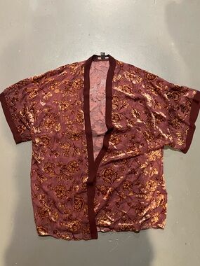 Vintage Forever 21 Burgundy and Gold Floral Chemise
